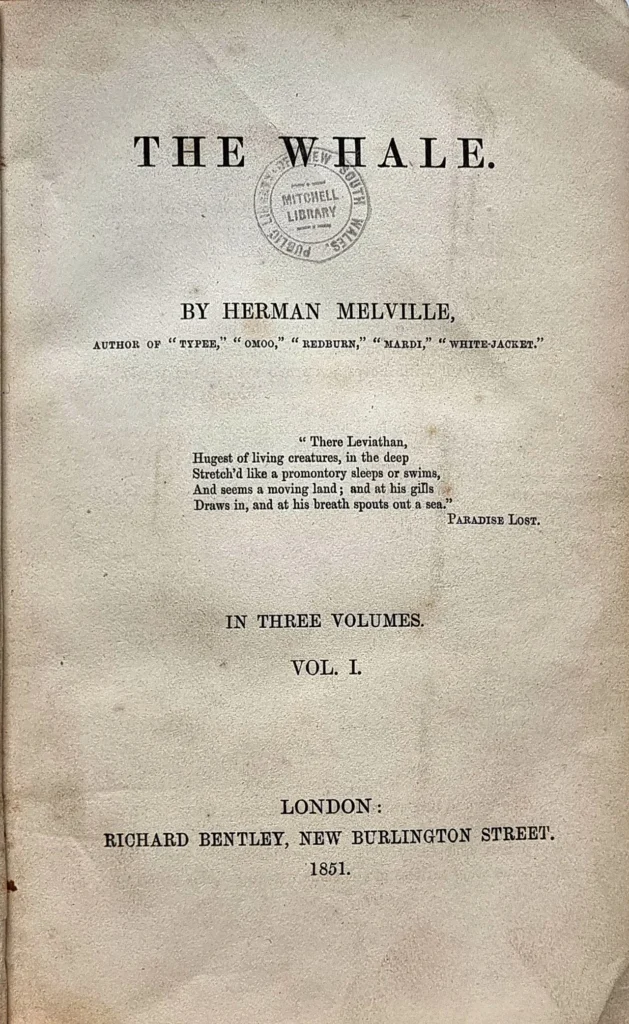 1851年にロンドンで刊行された「The Whale」第1巻の扉