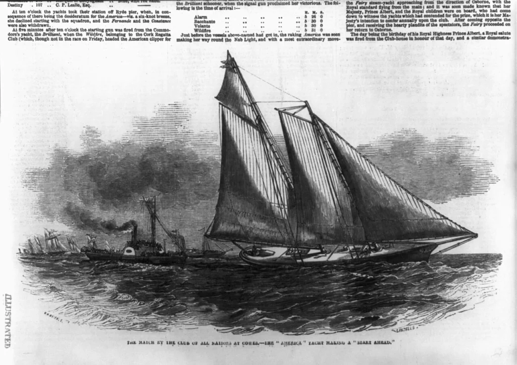 1851年のワイト島周回レースを航行する帆船アメリカ号