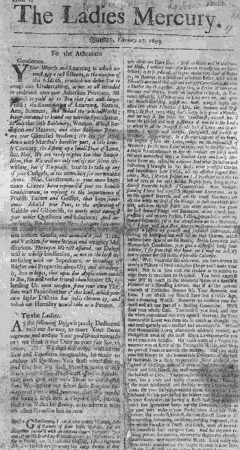 1693年2月27日発行の女性向け定期刊行物ザ・レディス・マーキュリー