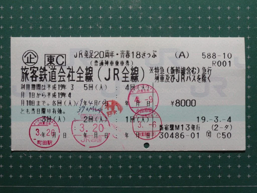 JR20周年記念の青春18きっぷ