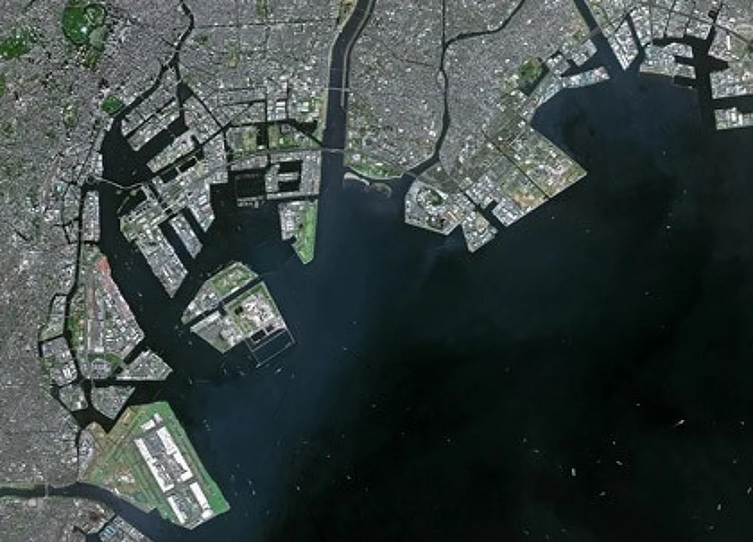 東京港の人工島を捉えた衛星画像