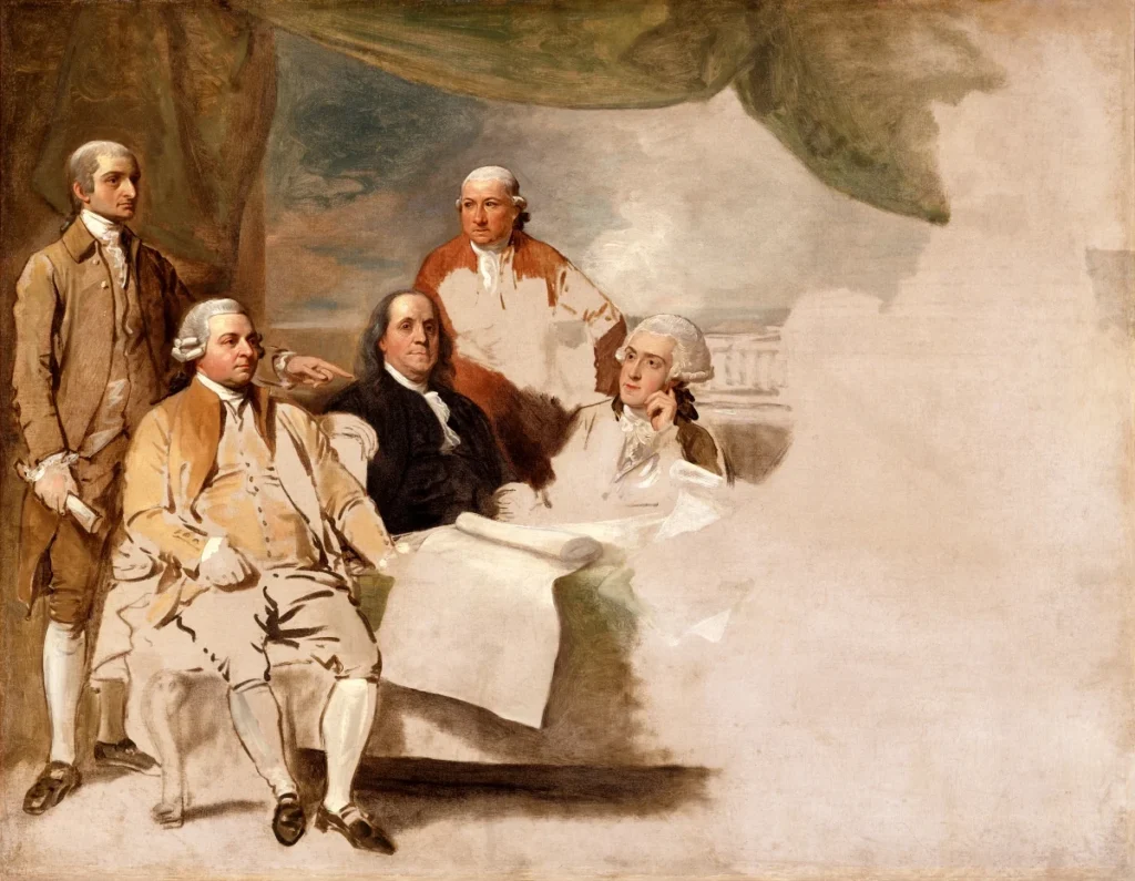 アメリカ独立戦争のパリ条約交渉を描いた未完成の絵画