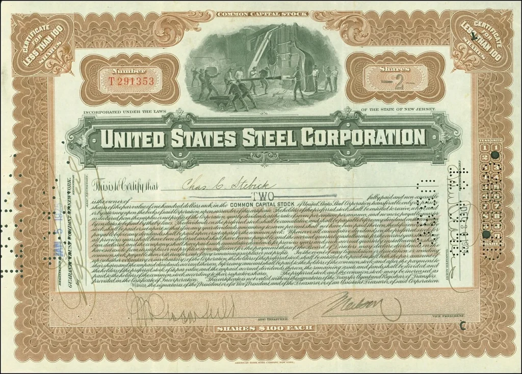 USスチールが1924年に発行した株券
