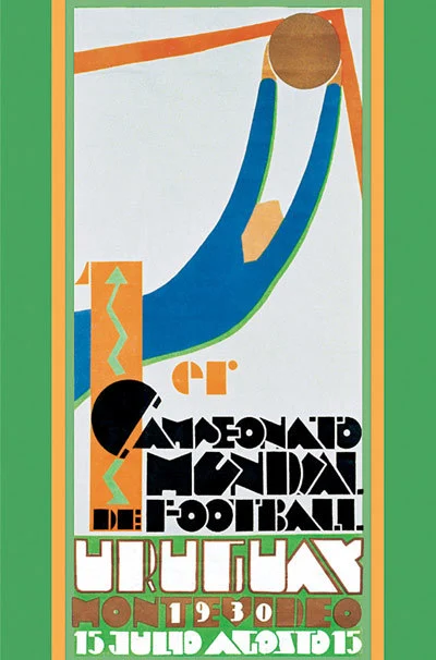 1930年にウルグアイで開催された第1回FIFAワールドカップの公式ポスター