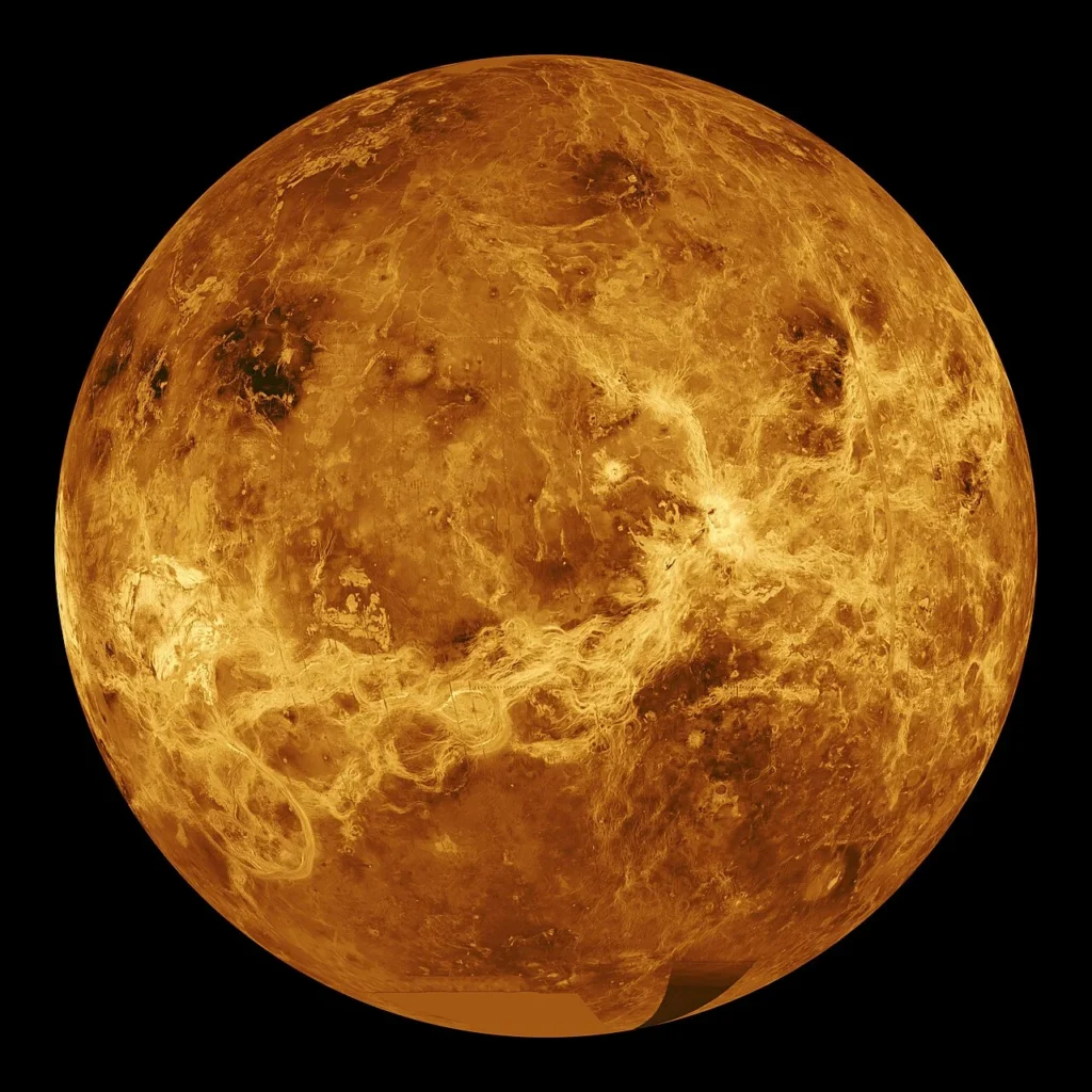 探査機マゼランのレーダー観測データから作成された金星表面の全球画像