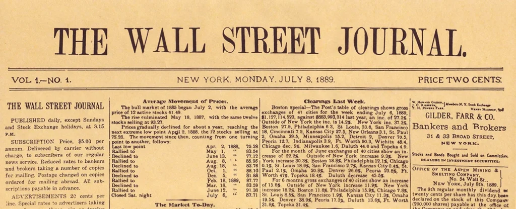 1889年7月8日に発行されたウォール・ストリート・ジャーナル創刊号