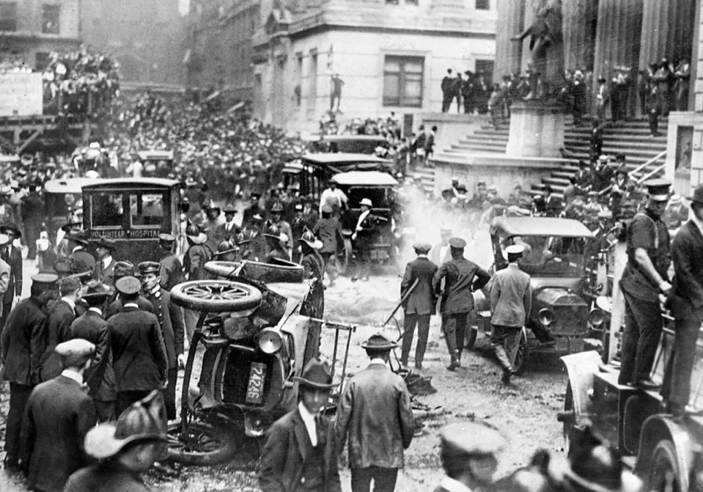 1920年のウォール街爆破事件後の現場