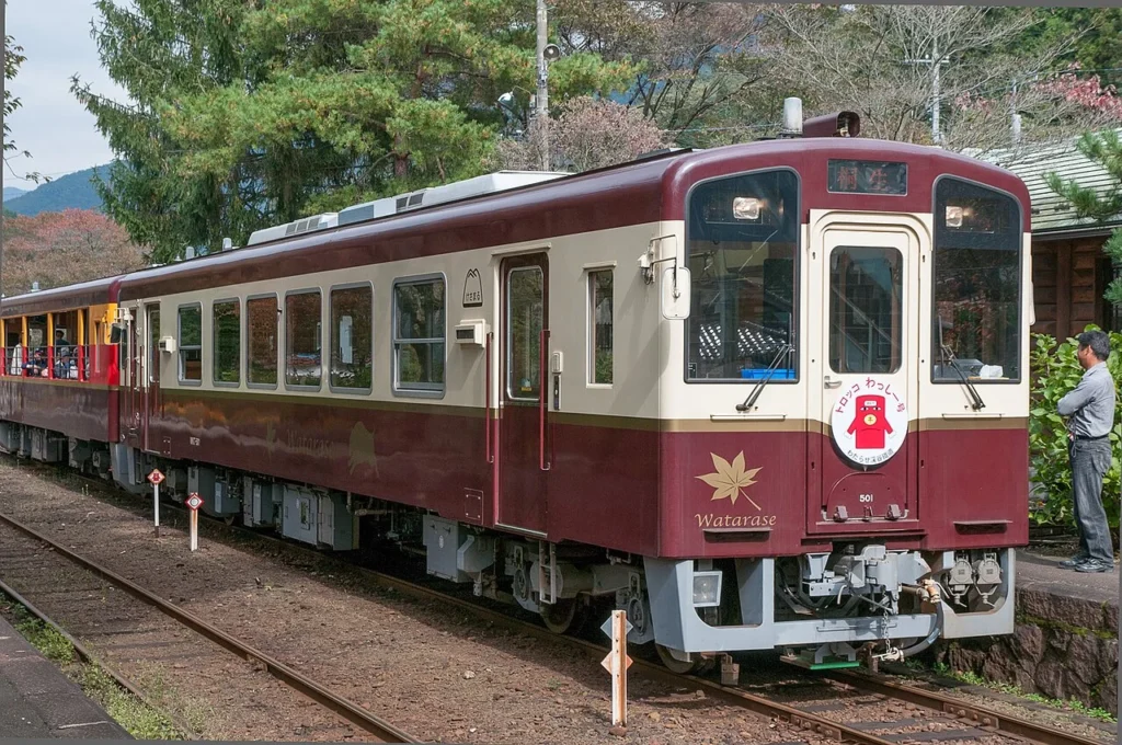 沢入駅に停車するわたらせ渓谷鐵道WKT501