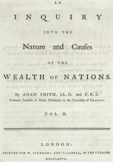 1776年に刊行されたアダム・スミスの国富論の扉