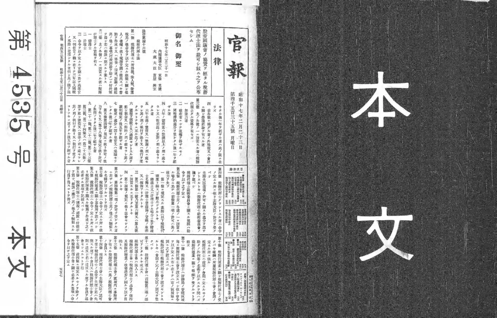 税務代理士法が掲載された1942年2月23日付の官報
