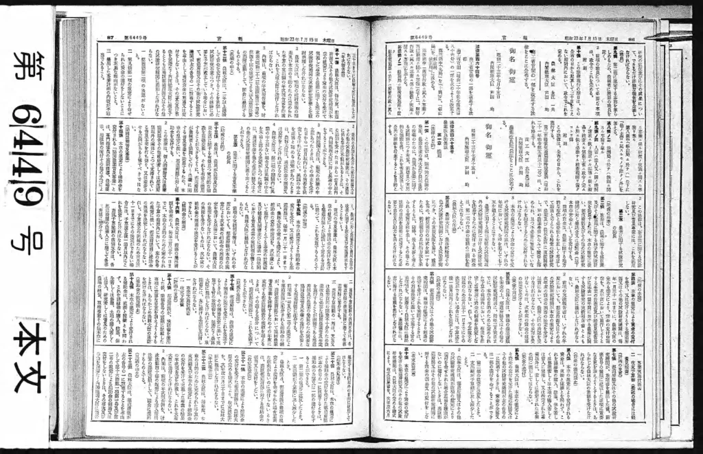 少年法が掲載された1948年7月15日付の官報