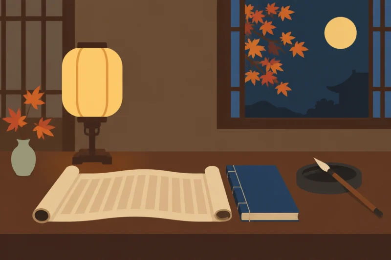 秋の夜の書斎の風景