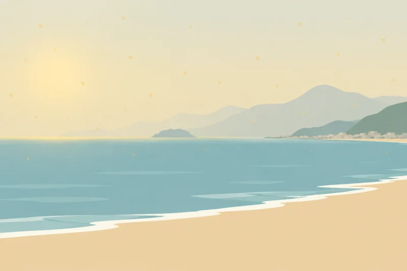 霞む春の海の風景