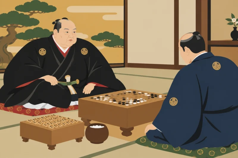 囲碁と将棋を楽しむ武将のイメージ