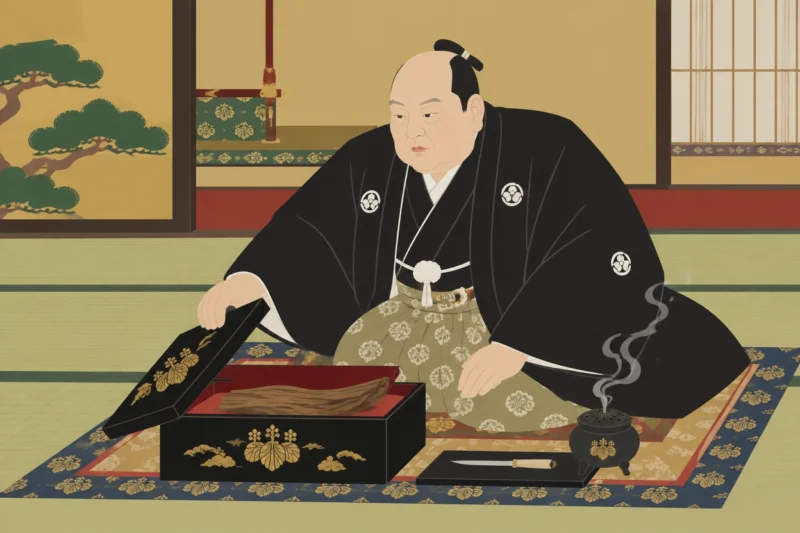 蒔絵の箱に収められた香木のイメージ