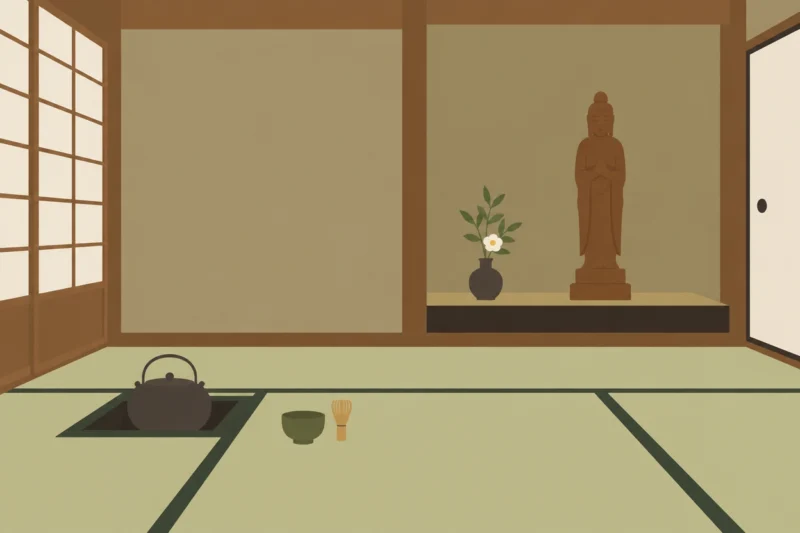 和室と茶道具のイラスト
