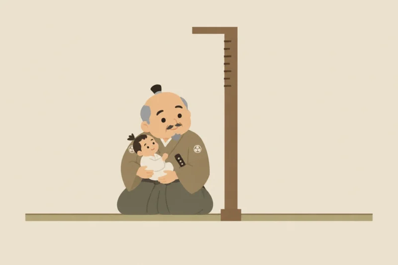 赤ちゃんを抱く武士のイラスト