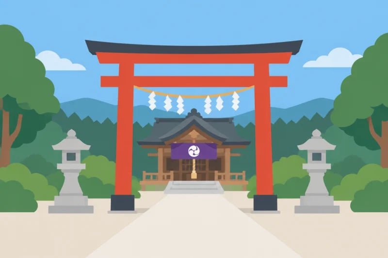 鳥居のある神社のイラスト