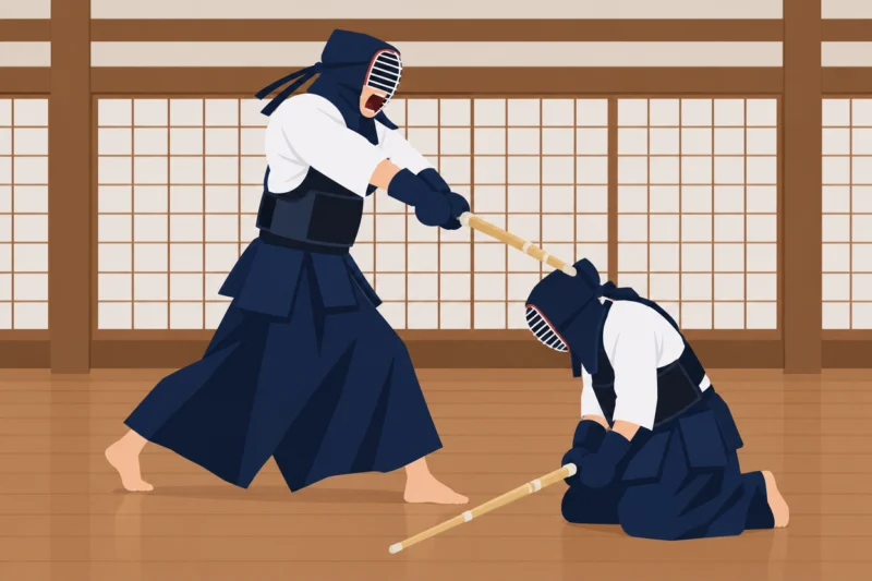 面を打ち込む剣士