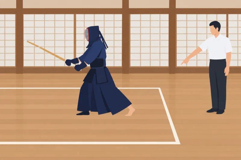 白線を踏み越えた剣士と審判
