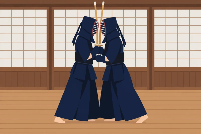 竹刀を交差させる鍔競り合い
