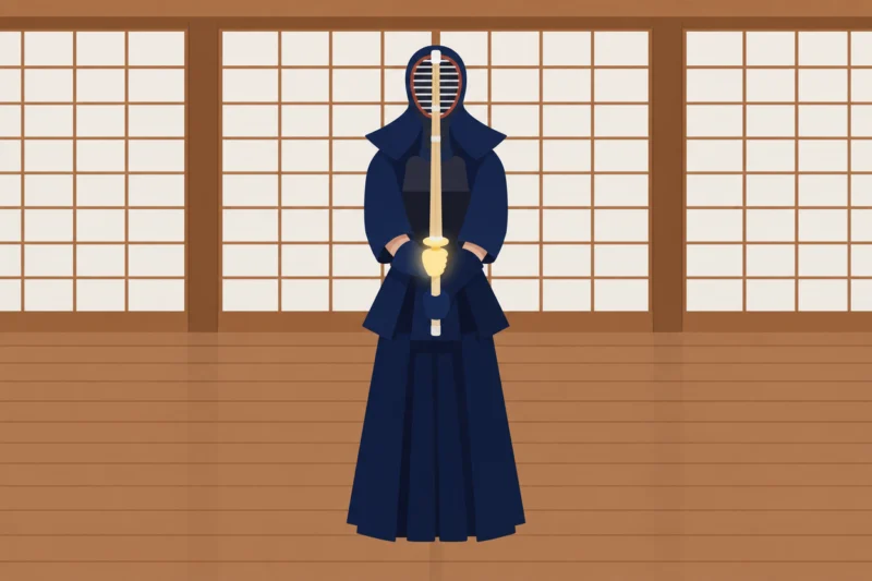 竹刀を構えて立つ剣士