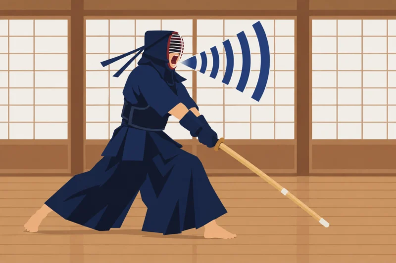 大きな声を出して打ち込む剣士
