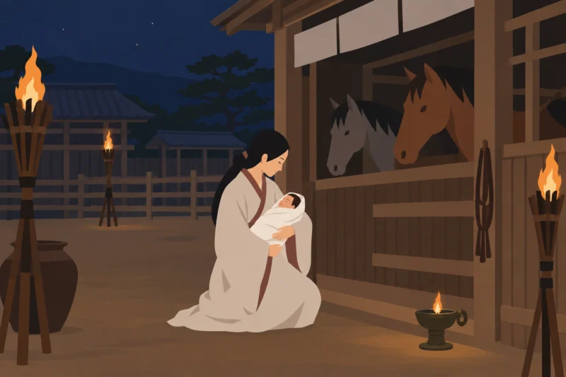 馬小屋の前で生まれた