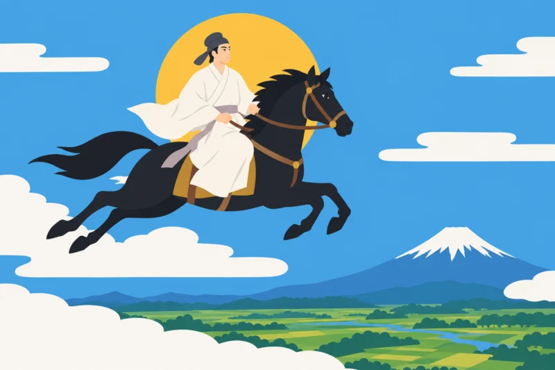 空を飛ぶ馬に乗っていた