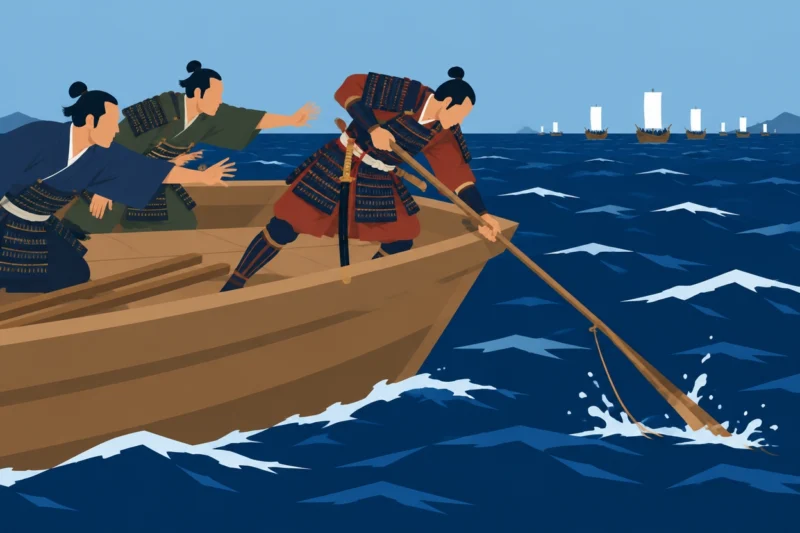 船上で弓を手にする武士